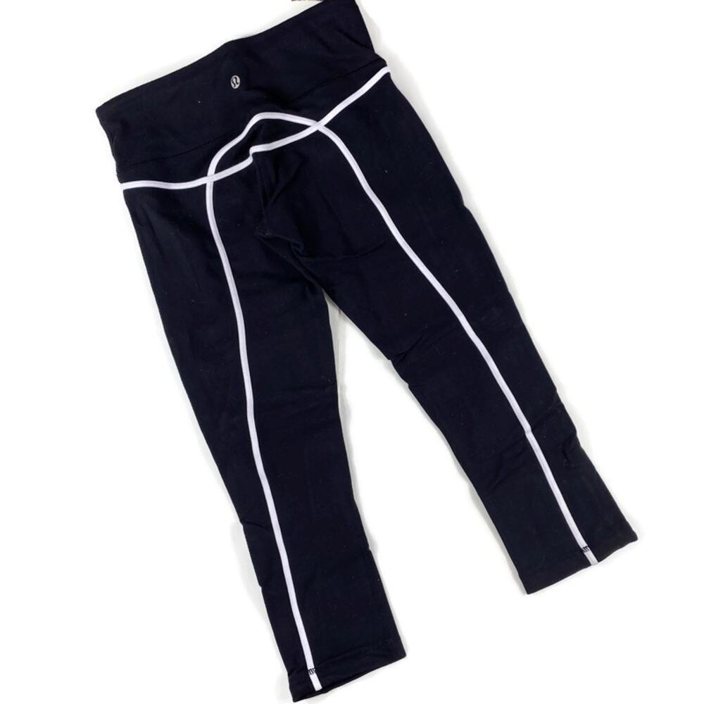 Lululemon Tracker Crop Leggings Tight Running Yoga Mid Rise Black White 4